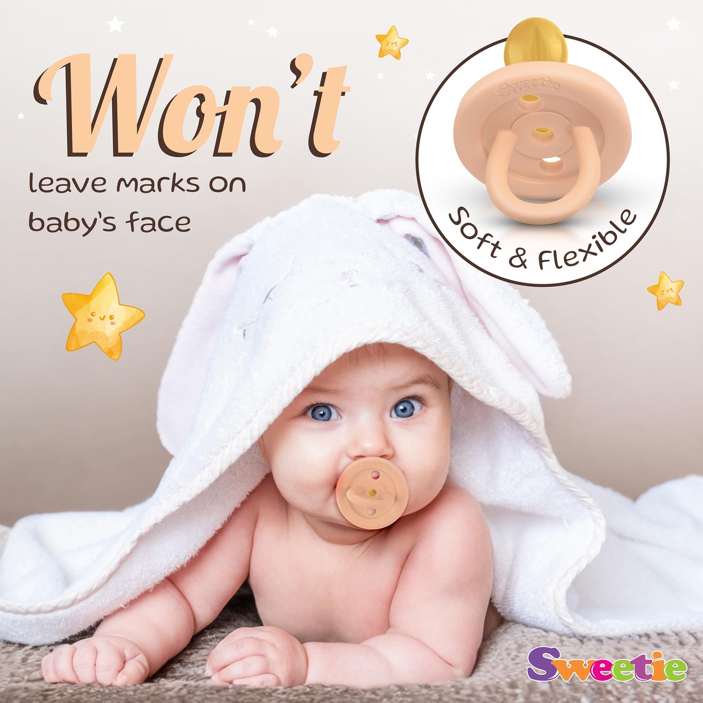 Sweetie Rubber Pacifier Natural Rubber Pacifier Rounded (Light Pink, 12-18 Month)