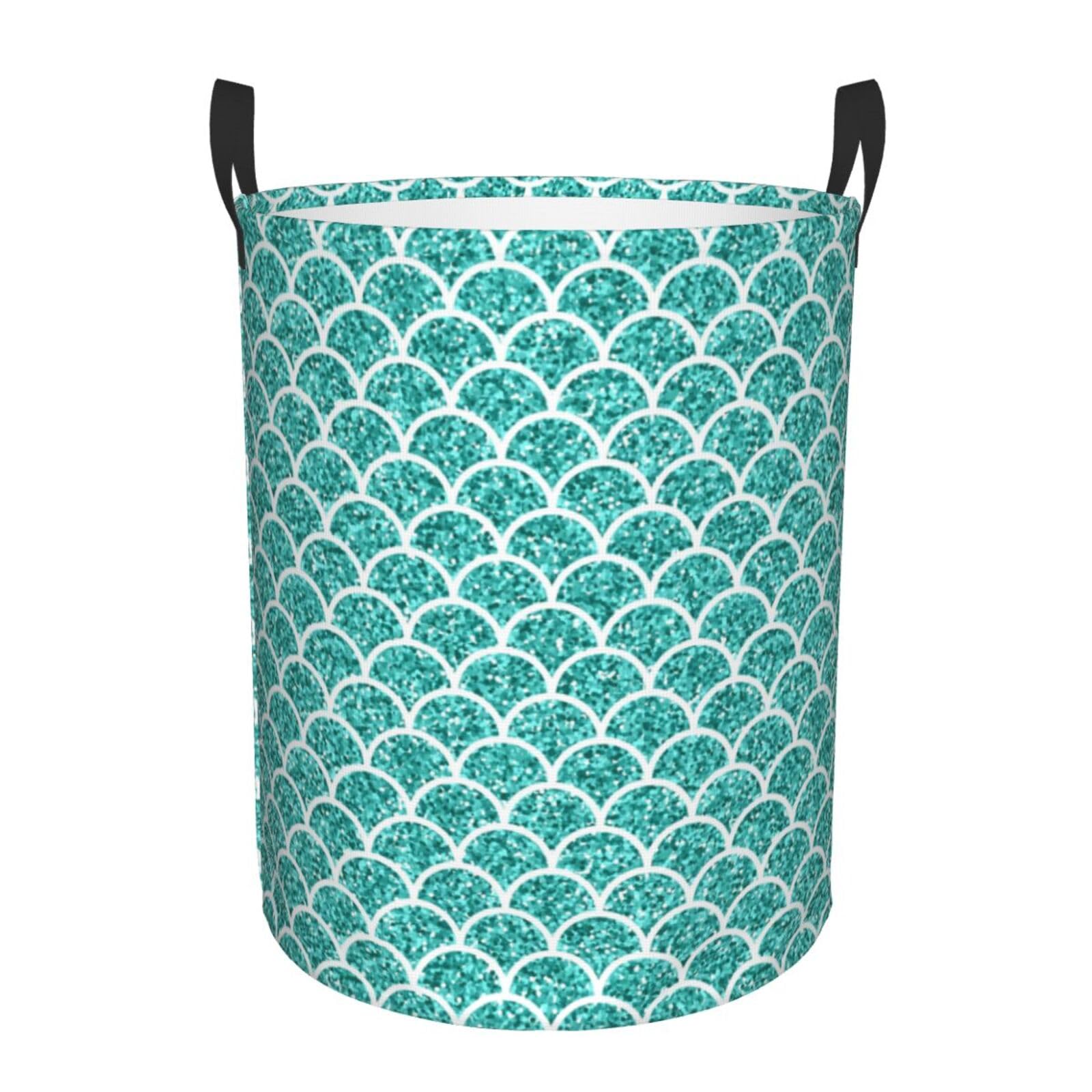 Pevtufa Aquamarine Glitter1 Foldable Laundry Basket Organizer,Fabric Clothes Toy Storage Basket Nursery Hamper Storage Bin For H