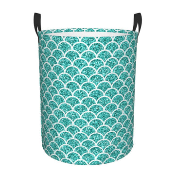 Pevtufa Aquamarine Glitter1 Foldable Laundry Basket Organizer,Fabric Clothes Toy Storage Basket Nursery Hamper Storage Bin For H