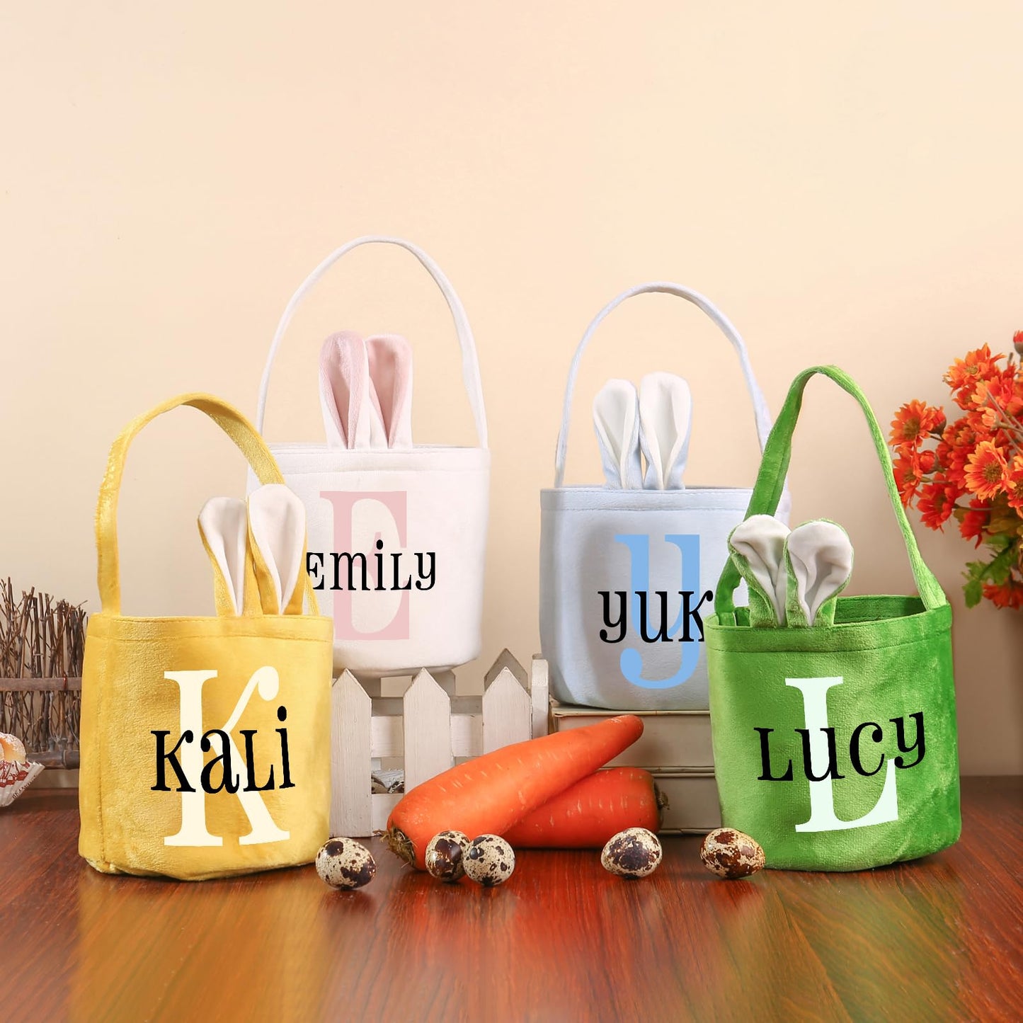 Personalized Easter Basket For Girls Boys, Custom Initials & Name Easter Bucket For Kids Customized Bunny Easter Baskets Empty F
