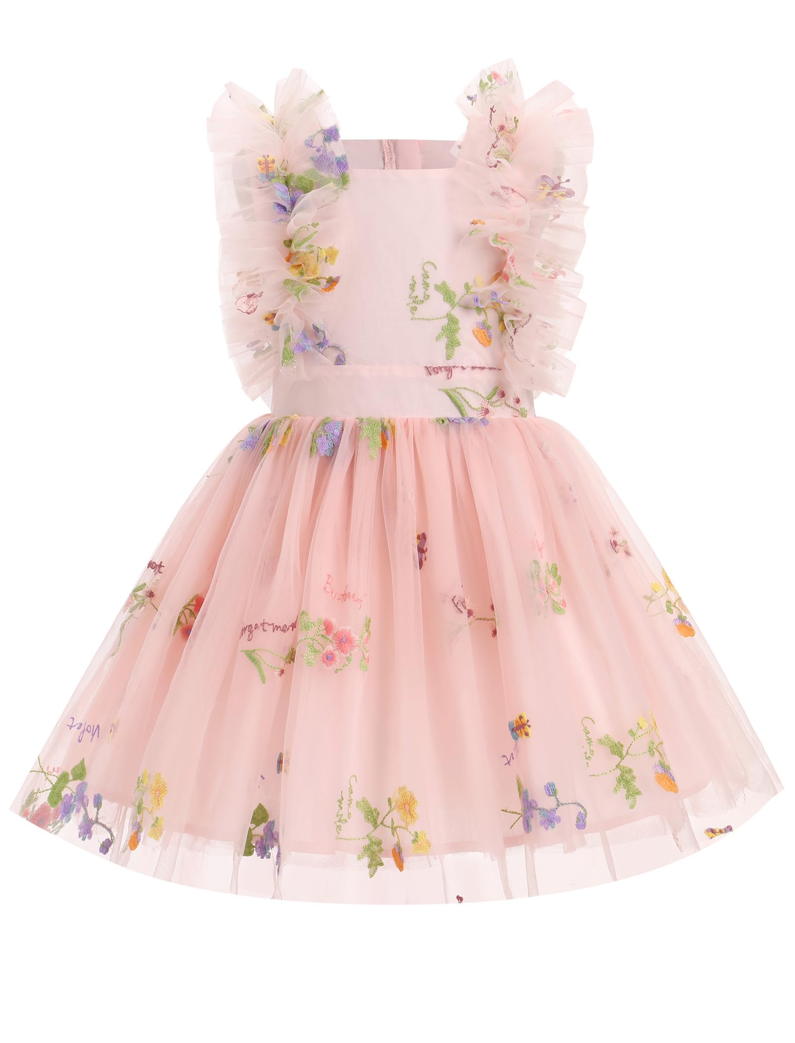 Ibtom Castle Spring Dress For Girls Birthday Party Floral Embroidered Tulle Dress Toddler Flower Girl Wedding Pageant Dress East