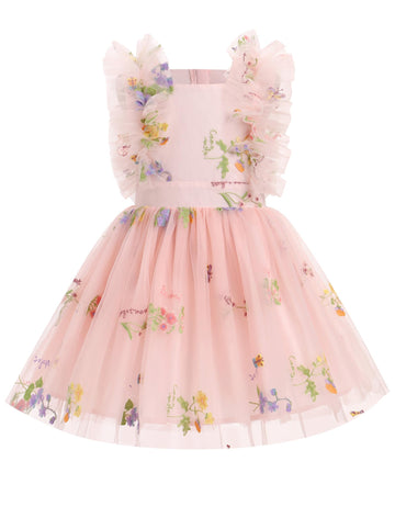 Ibtom Castle Spring Dress For Girls Birthday Party Floral Embroidered Tulle Dress Toddler Flower Girl Wedding Pageant Dress East