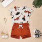 Odimame Toddler Boy Clothes 2T Baby Boy Clothes Summer Outfits Dinosaur T-Shirt Pocket Short Pants Set Brown 2-3T/90Cm