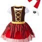 Auggle 3Pc Toddler Baby Girl Outfits Halloween Costume Stripe Skirt Kid Pirate Puff Sleeve Dress With Head Scarf (12-18Months)