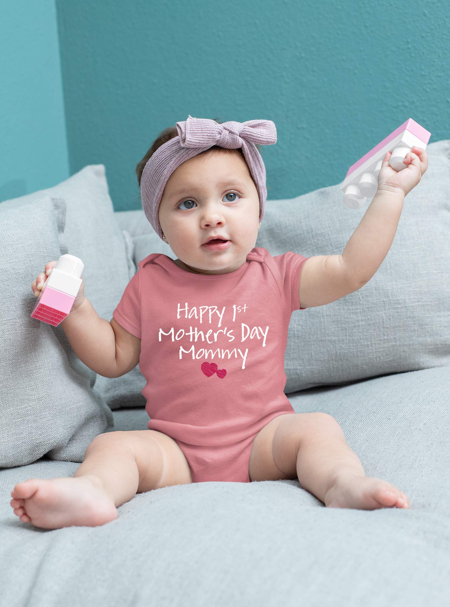 Comfiv First Mothers Day Baby Boy Girl Outfit Happy 1St Mother'S Day Mommy Bodysuit Gifts (Mauve, 12-18 Months)