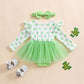 Baby Girl Valentines Outfit Love Heart Valentine Romper Dress Long Sleeve Onesie Newborn Valentines Day Clothes (St Patricks Clo