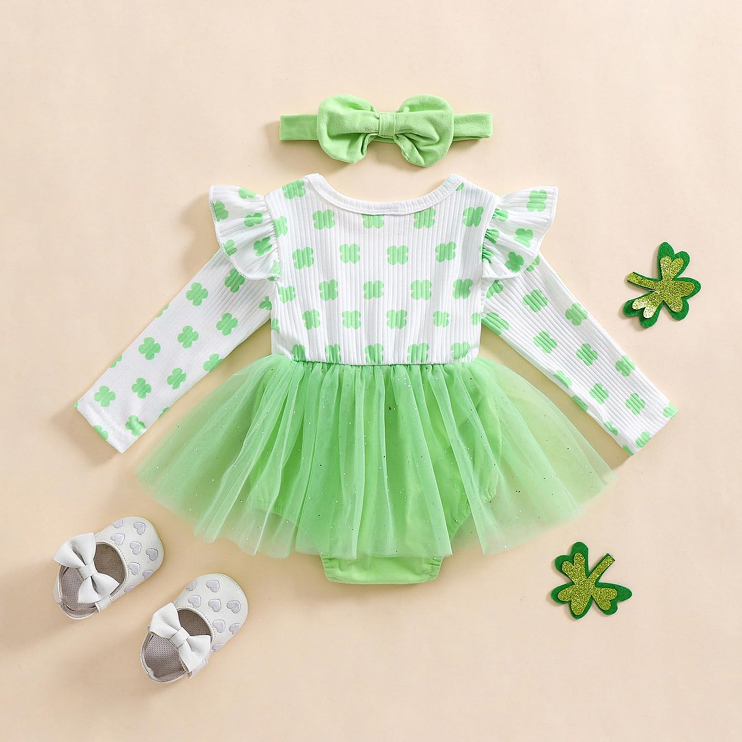 Baby Girl Valentines Outfit Love Heart Valentine Romper Dress Long Sleeve Onesie Newborn Valentines Day Clothes (St Patricks Clo
