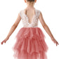 2Bunnies Girl Peony Lace Back A-Line Tiered Tutu Tulle Flower Girl Dress (Dusty Rose Sleeveless Short, 7-8Yrs)