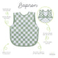 Bapronbaby Sage Checkerboard Bapron - No Neck Tie Safer Bib For Baby & Toddler - Soft Waterproof Stain Resistant - Machine Washa