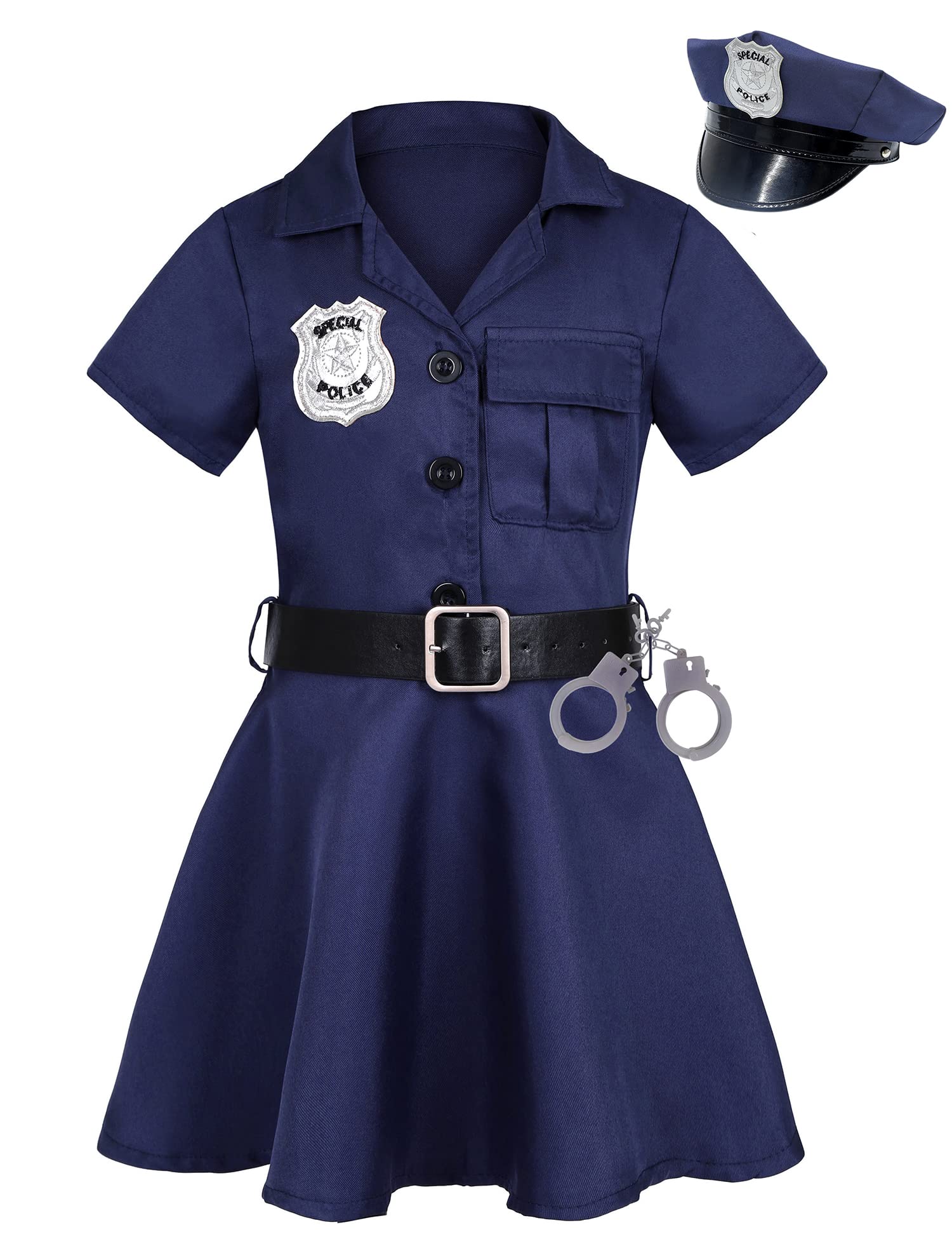 Getyothtop Girls Police Officer Costume Halloween Cosplay Costume (9-10 Years), Blue