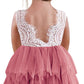 2Bunnies Girl Peony Lace Back A-Line Tiered Tutu Tulle Flower Girl Dress (Dusty Rose Sleeveless Short, 6M)