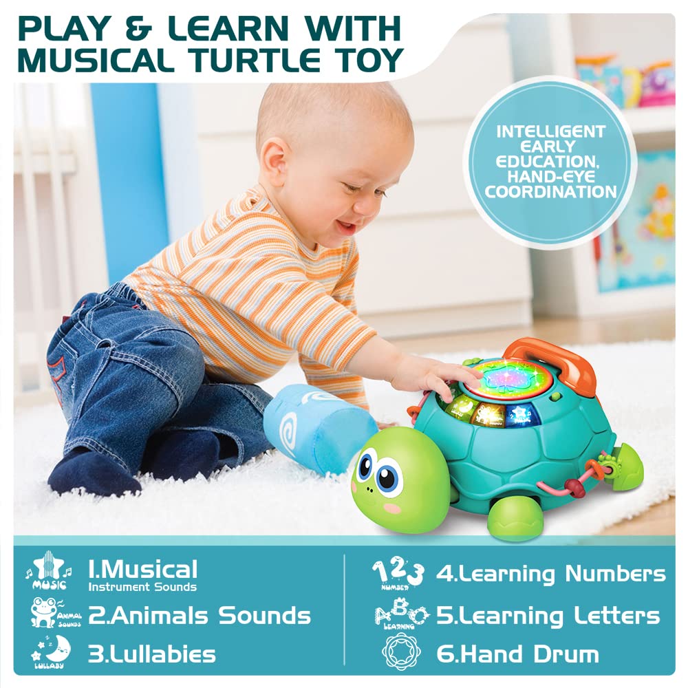 Baby Toys 6 to 12 Months, Musical Turtle Crawling Baby Toys for 12-18 Months, Early Learning Educational Toy with Light & Sound,