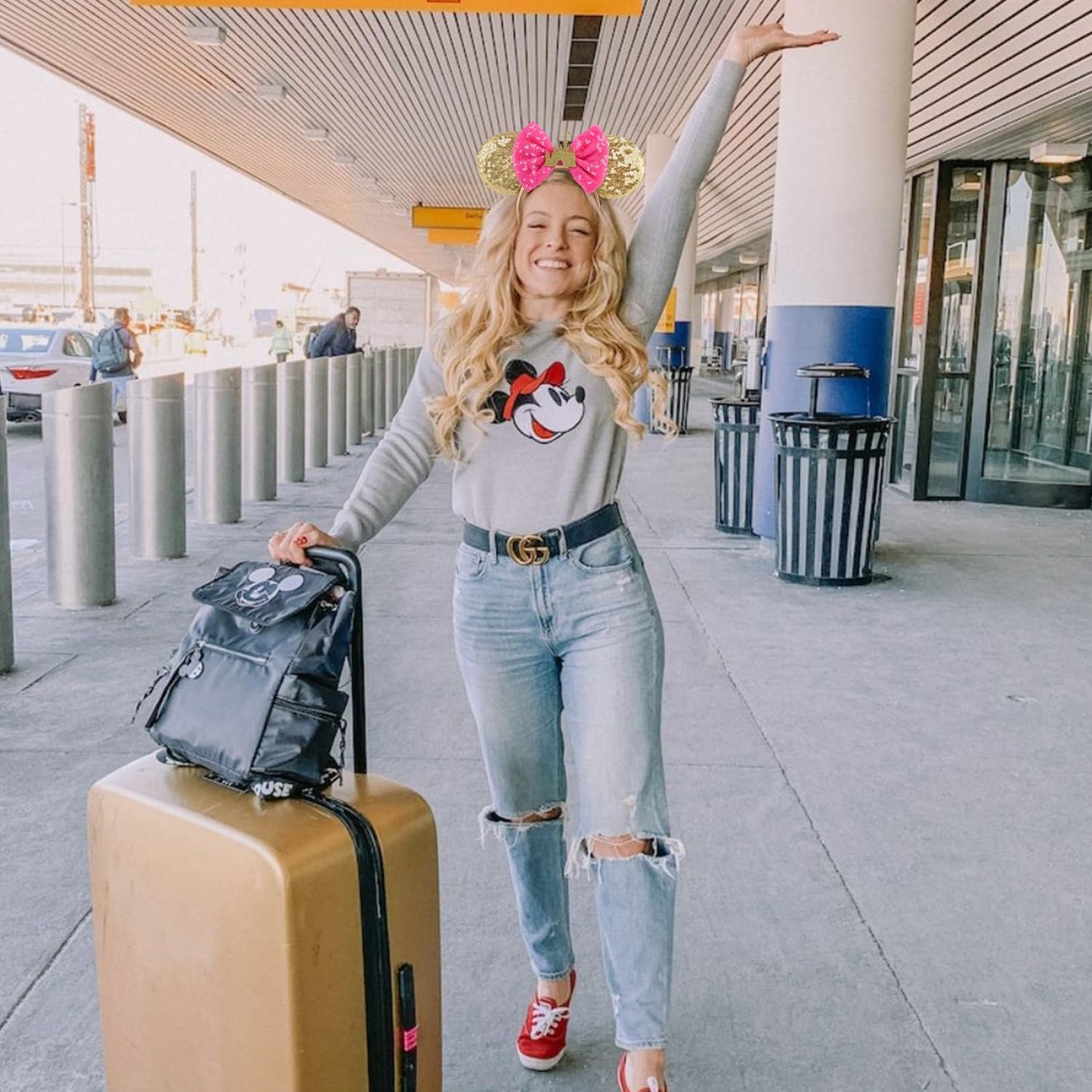 Seamoy Sequin Mouse Ears Headband, Rose Gold Mice Ears, Pink Bow Hairband, Sparkle Rose Gold Classic Red, Castle Pink