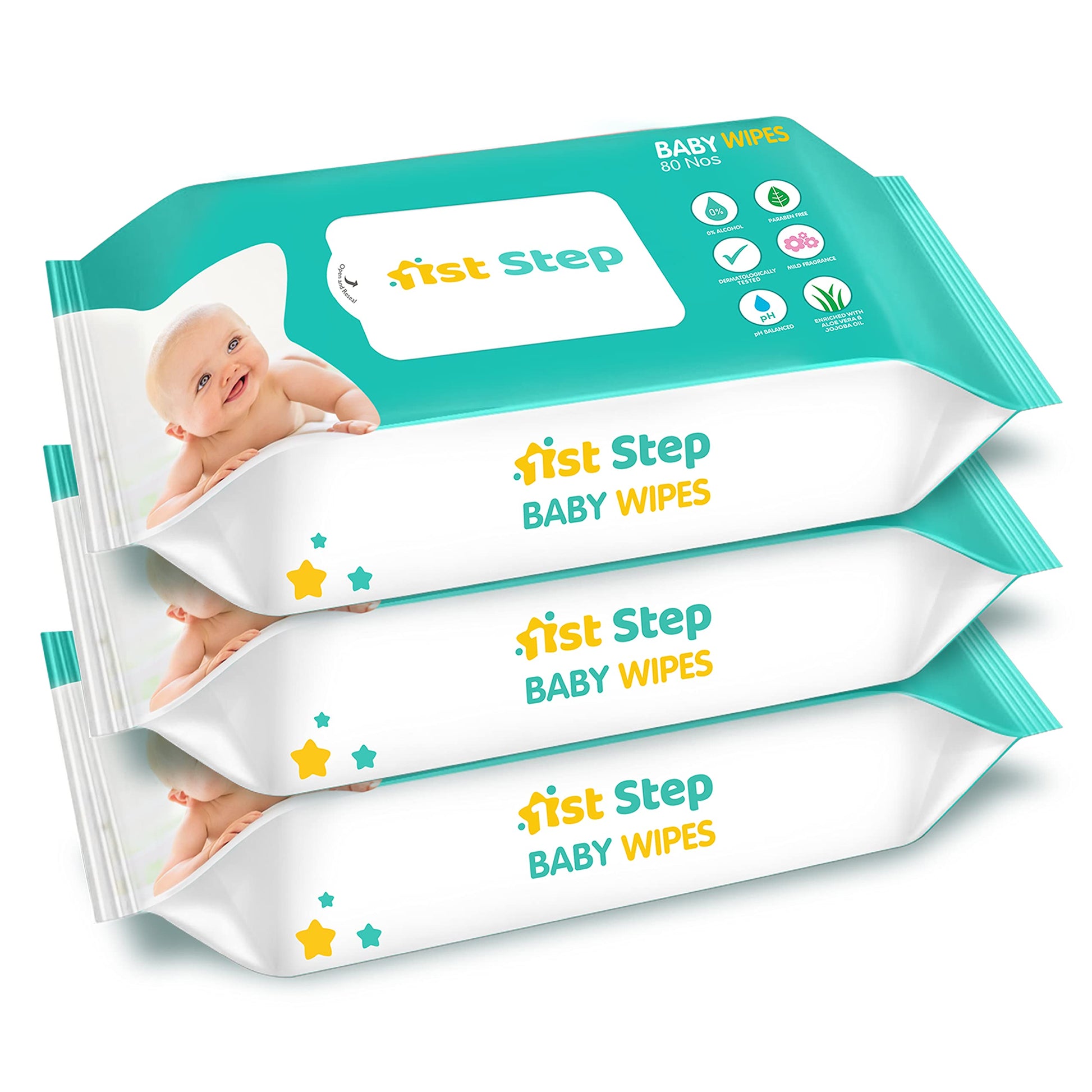 1St Step Baby Wet Wipes Enriched With AloeVera And Jojoba Oil (80Pcs, Pack Of 3)