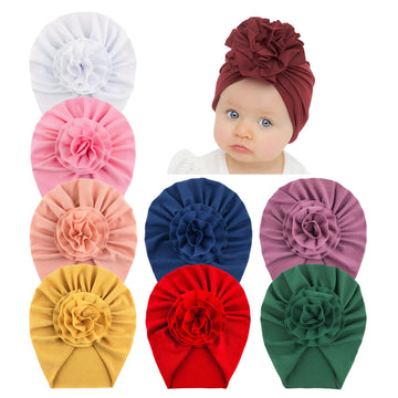 Insowni 8 Pack Solid Nursery Hospital Turban Hat Cap Beanie Bonnet With Flower For Baby Girls Toddlers Newborns Infants