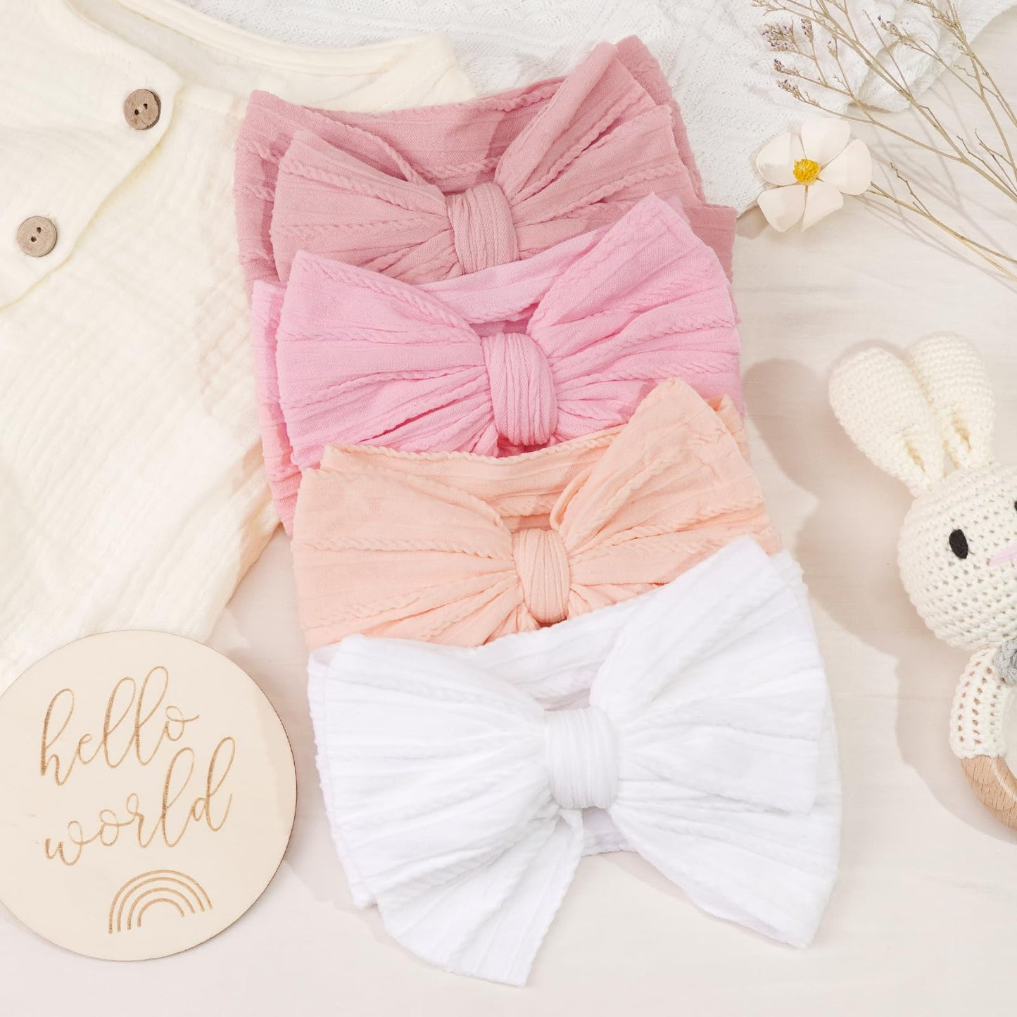 C  Llot 6 Pcs Super Stretchy Soft Handmade Headbands With Double Bows Head Wrap Nylon Hair Accessories For Newborn Baby Girls In