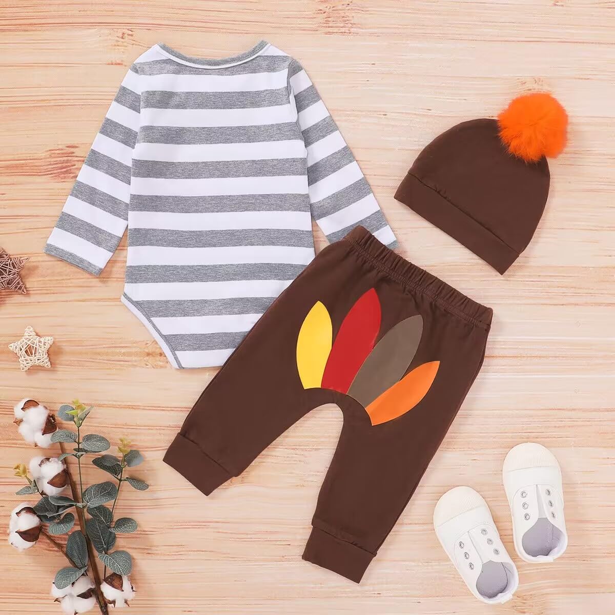 Detigee Baby Boy My 1St Thanksgiving Pant Set Newborn Turkey Bodysuit With Hat (Brown,0-3 Months)