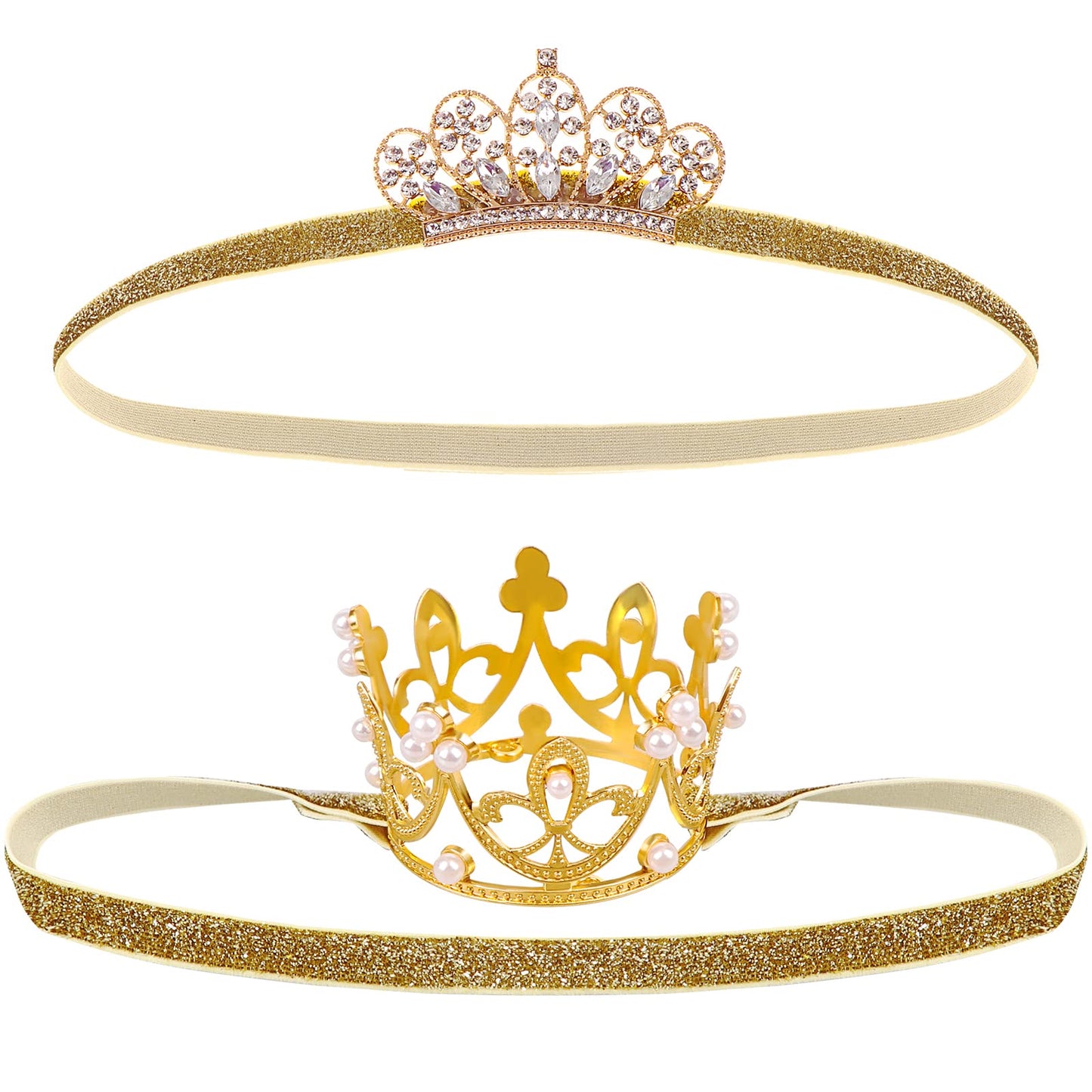 Gold Baby Crown Baby Tiara Baby Crown Headband Crystal Crown Hair Belt For Little Girl Infant Princess Tiaras Birthday Elastic H