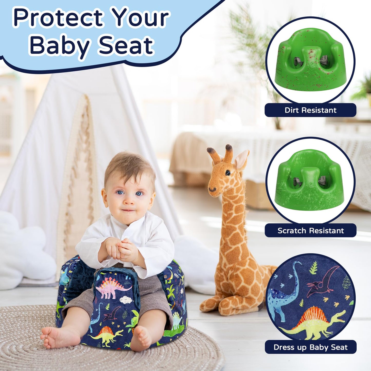 Dayeeball Seat Cover Compatible With Bumbo Seat, Soft And Breathable Baby Floor Seat Cover For Baby Boy & Girl (Cover Only), Din