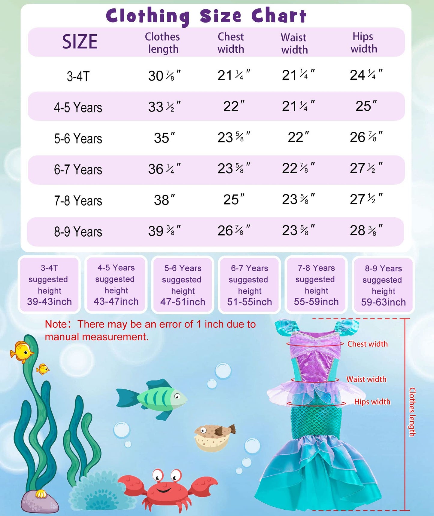 Oskiner Mermaid Costume For Girls,Mermaid Dress For Girls Kids (Blue, 4-5Years)