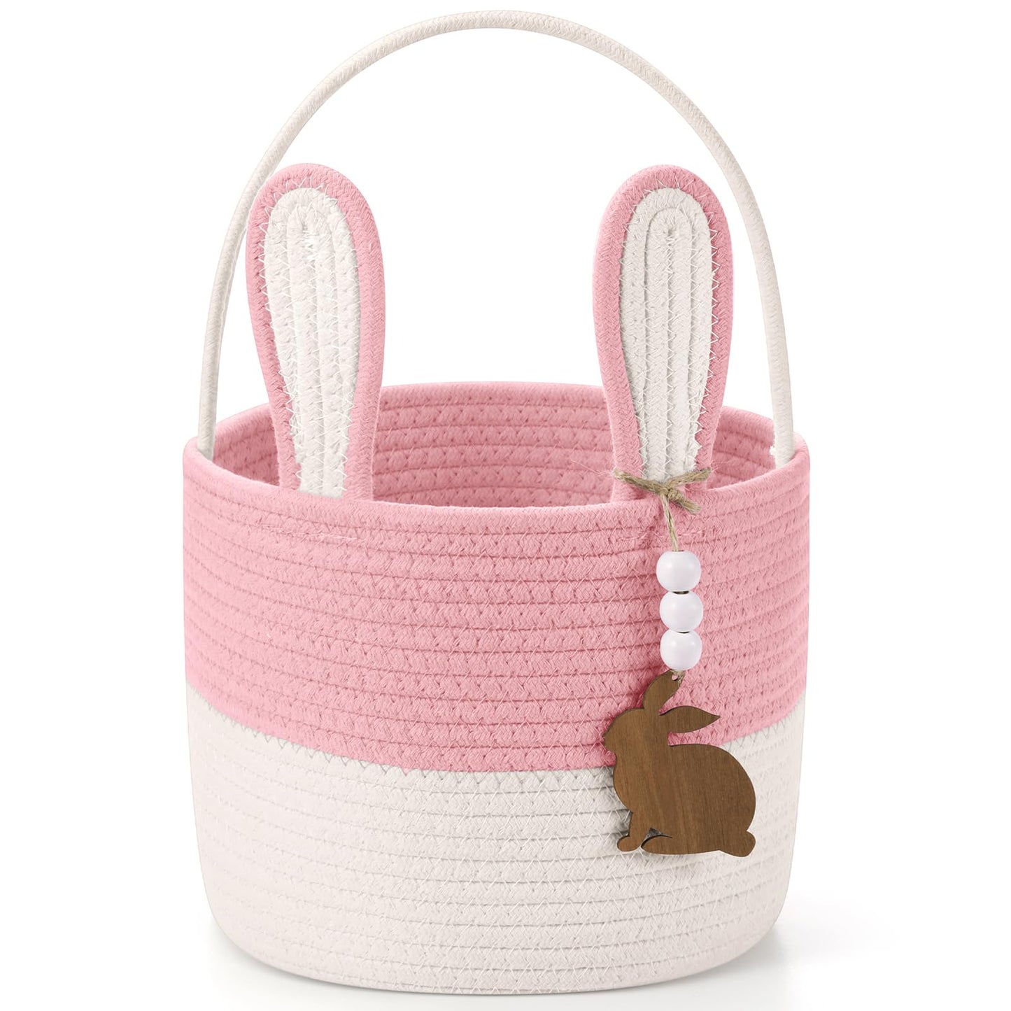 Silifine Easter Baskets Easter Bunny Basket With Name Tag Rabbit Ear Basket Rustic Woven Round Blanket Storage For Kid Candy Gif