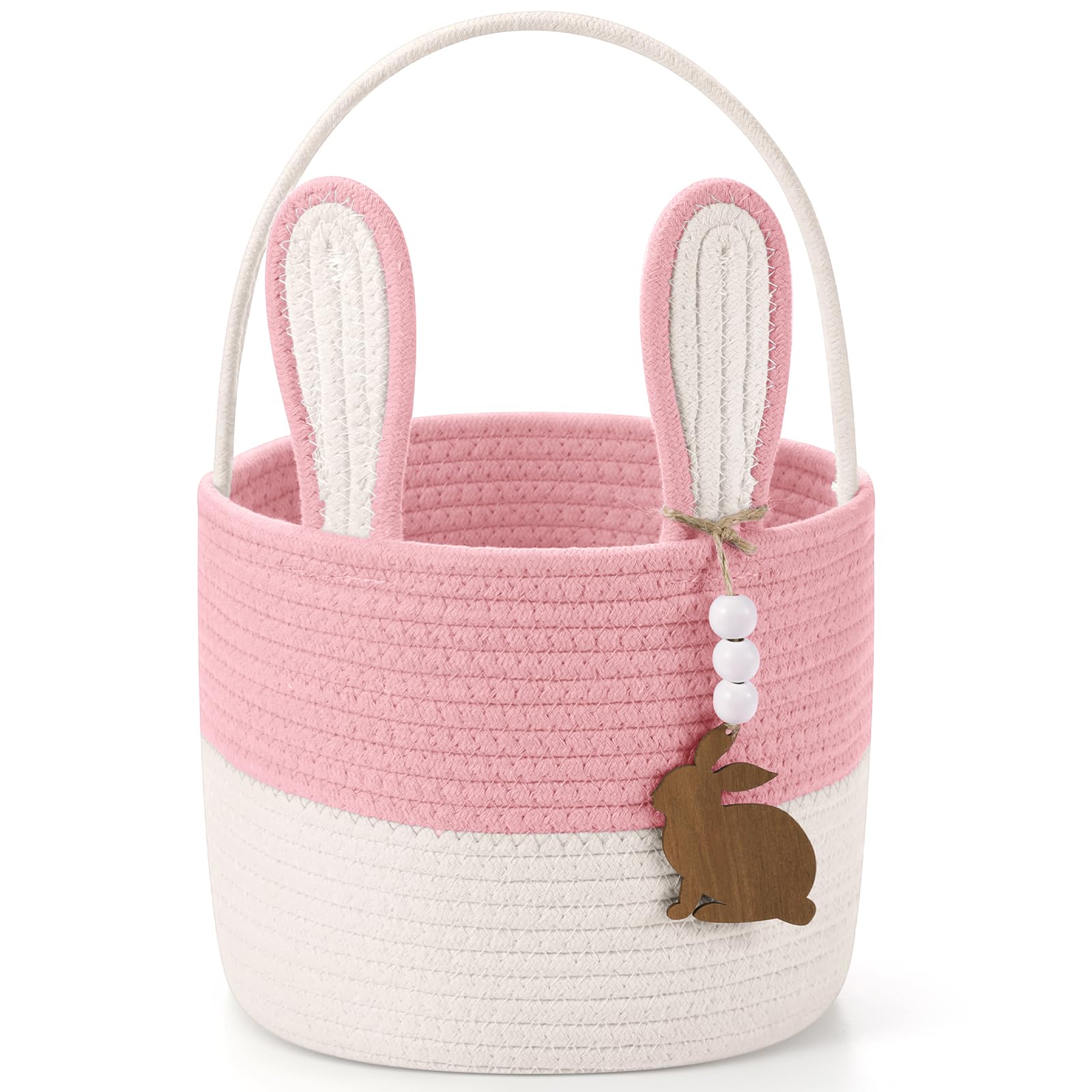 Silifine Easter Baskets Easter Bunny Basket With Name Tag Rabbit Ear Basket Rustic Woven Round Blanket Storage For Kid Candy Gif