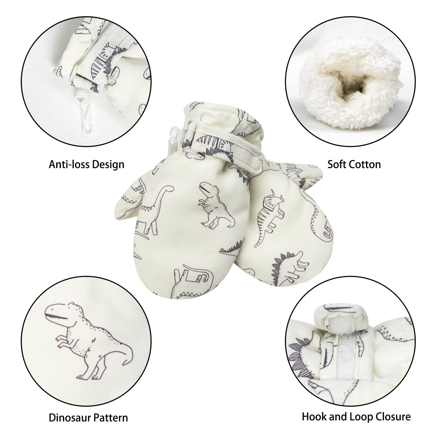 Fynnsure Toddler Mittens Lined Fleece Snow Gloves For Boys Girls Kids Winter Ski Gloves Baby Mittens Ivory White 4-6 Years