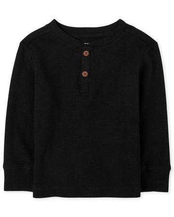 The Children'S Place Baby Single And Toddler Boy Long Sleeve Thermal Henley Top, Black, 4T