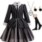 Xefenki Black Addams Costume Dress Kids Girls Halloween Cosplay Birthdays Outfits 12-13Y