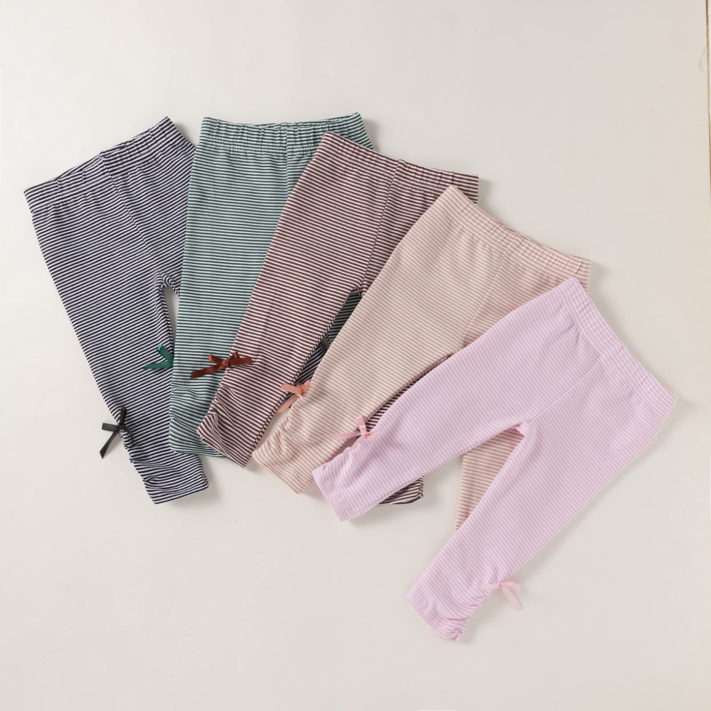 Unikaka Unisex Baby Newborn Stripe 0-48 Months 5-Pack Pants Leggings In Pink Brown Black Green And Khaki,3-4 Years