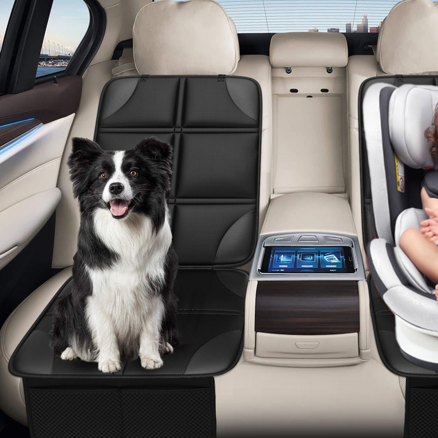 Opneldum Car Seat Protector, Thick Padding Seat Protector Under Baby Car Seat, 600D Waterproof Non-Slip Fabric Seat Cover For Ch