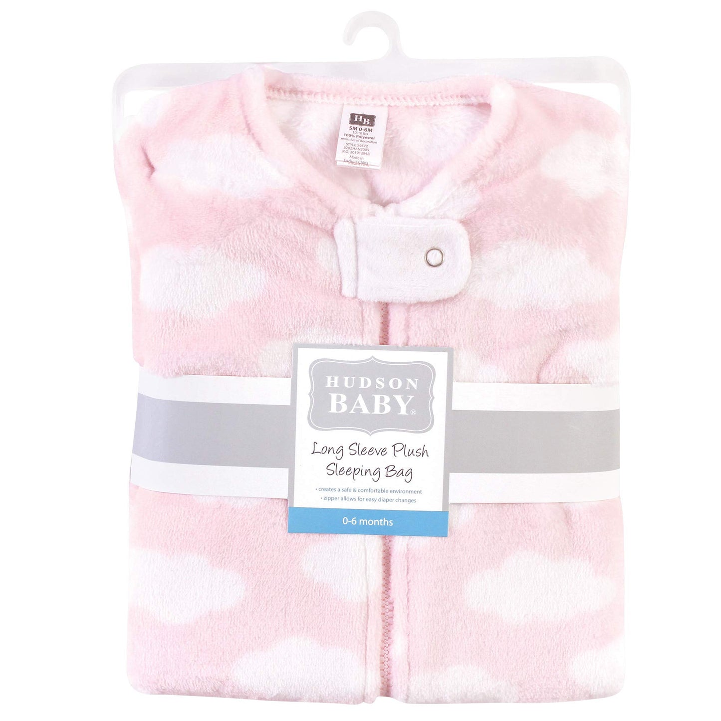 Hudson Baby Unisex Baby Plush Sleeping Bag, Sack, Blanket, Pink Clouds, 18-24 Months