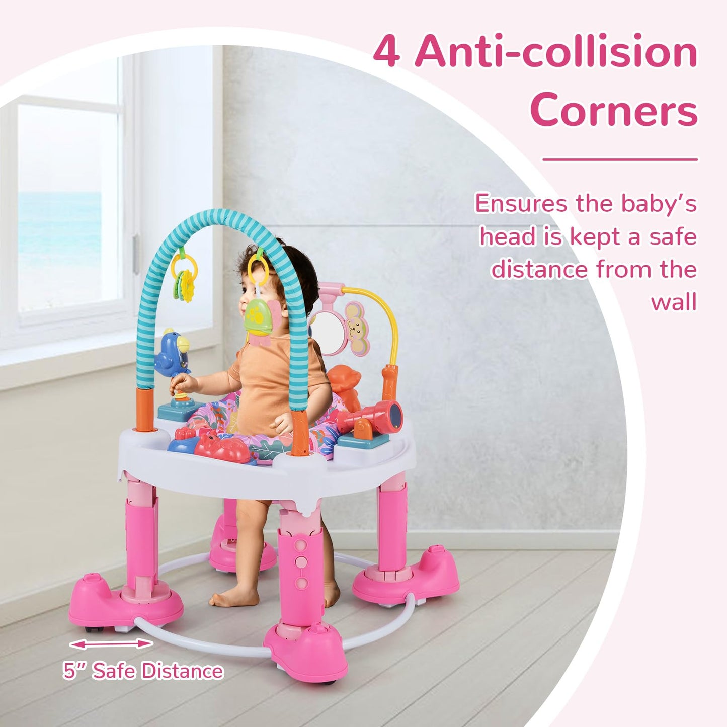 INFANS Baby Bouncer Activity Center, 5 in 1 Toddler Bouncing Activity Saucer Playtime Mat Activity Table with 360Rotating Seat,