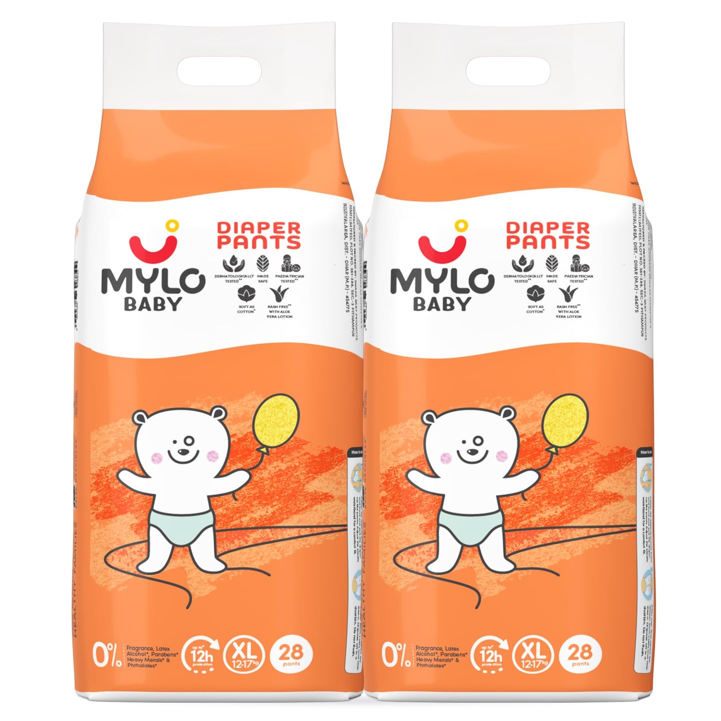 Mylo Baby Diaper Pants Extra Large (Xl) Size 1217 Kgs (56 Count) Leak Proof | Lightweight | Upto 12 Hours Protection | Adl Tech
