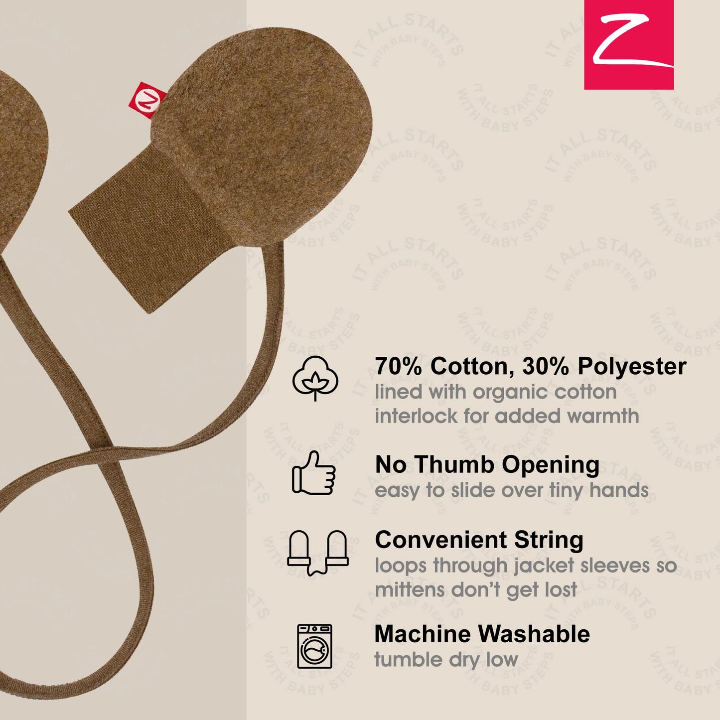 Zutano Fleece Mittens For Babies, Infants, And Newborns, Thumbless Outdoor Winter Baby Gloves, Mocha Heather