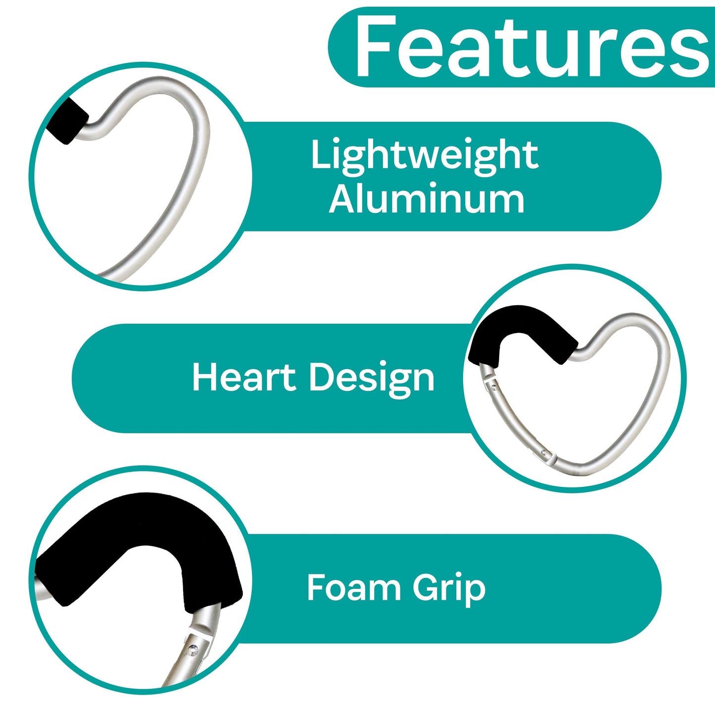 BUGGY HEART HOOK by BUGGYGEAR - The Perfect Way to Carry Your Baby Diaper Bag - Use Buggy Gear Heart Hook on Your Stroller Handl
