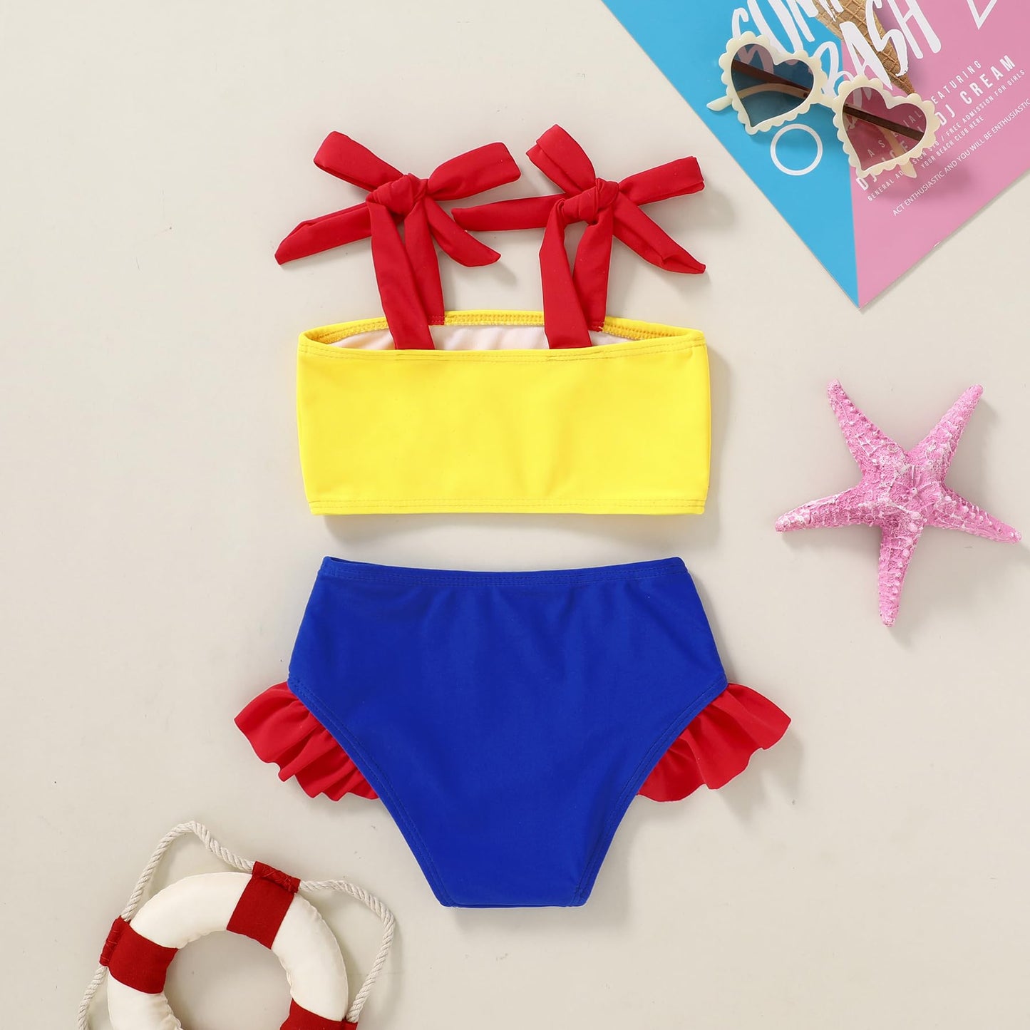 Younger Tree Toddler Girls Two Pieces Swimsuit Color Block Stripe Swimwear Summer Beach Bathing Suit 18M-5T(Blue#Yellow 12-18 Mo