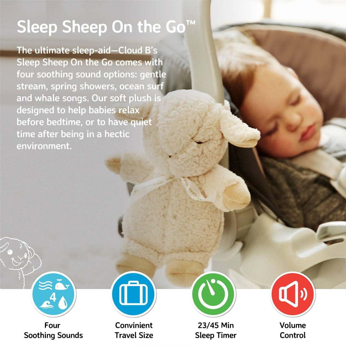 Cloud b Sound Machine with White Noise Soothing Sounds | Adjustable Settings & Auto-Shutoff | Ideal for Travel | Sleep Sheep On