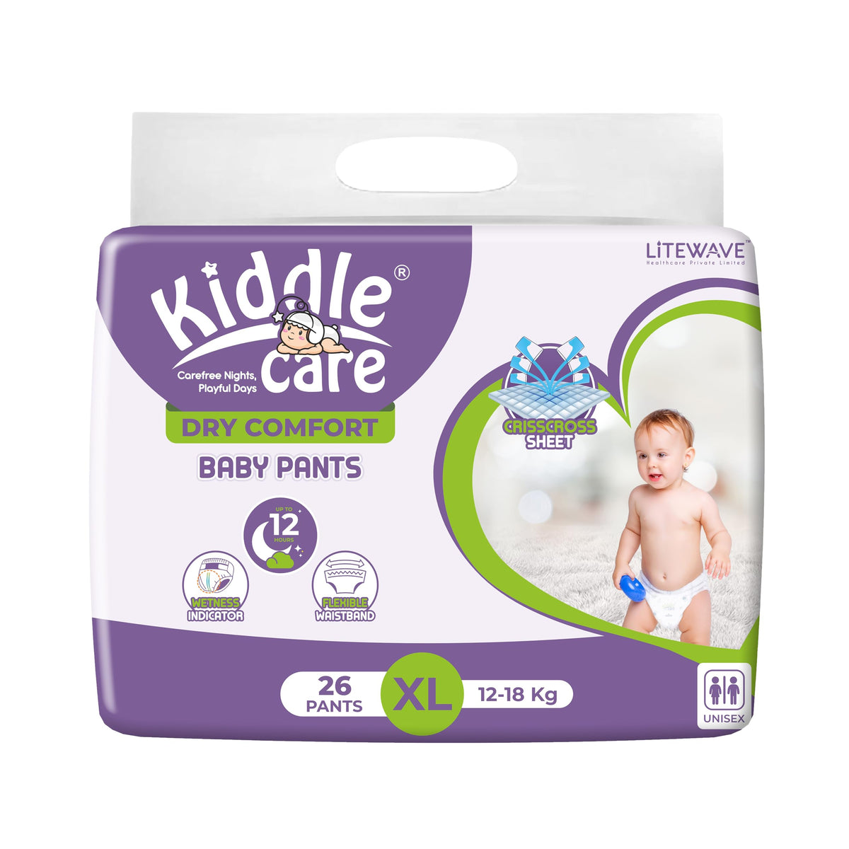 Kiddle Care Dry Comfort Baby Diaper Pants Advanced Soft |Extra Large (Xl) | 1218 Kg |Pack Of 1 |26 Pieces| Up To 12 Hours Prote