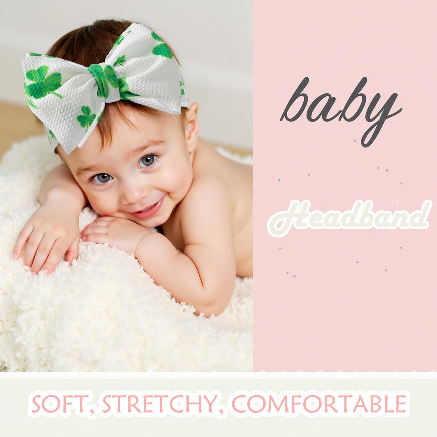 Qfv St.Patrick'S Day Baby Girl Bows Newborn Headband Infant Big Bows For Birthday/Baby Shower/Photography/Baby Gifts (Green & Fo