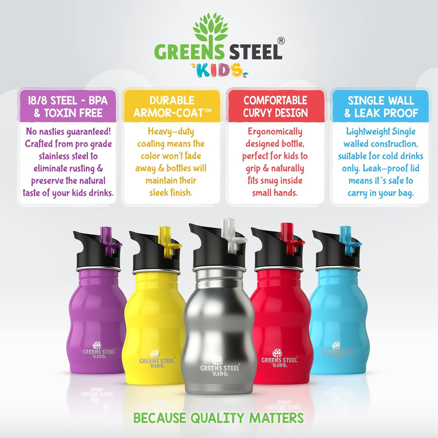 Kids Water Bottle With Straw & Handle, 12 Oz Red - Eco Friendly Toddler Cups With Straws - Easy Sip Metal Water Bottle For Kids
