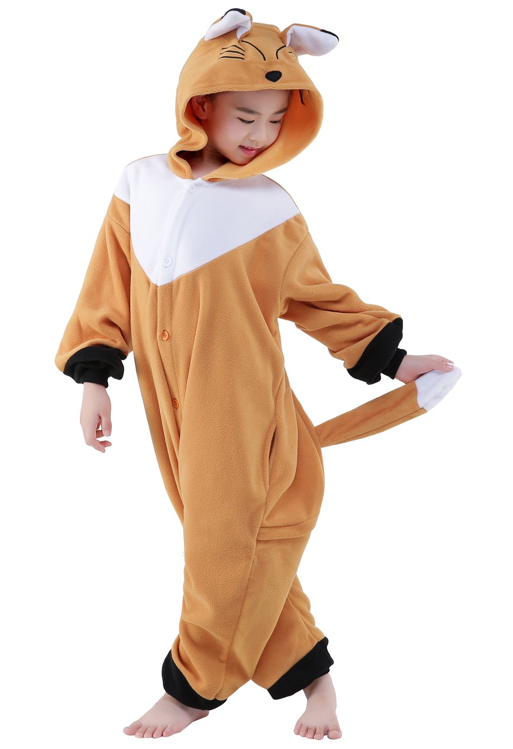 Canasour Fox Onesie Kids Halloween Cosplay Costume Girls One Piece Pjs Anime Unisex Hoodie Pajamas Brown For 4T Boys Party Pyjam