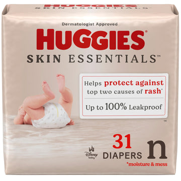 Huggies Size Newborn Diapers, Skin Essentials Baby Diapers, Size Newborn (6-9 Lbs), 31 Count, Packaging May Vary