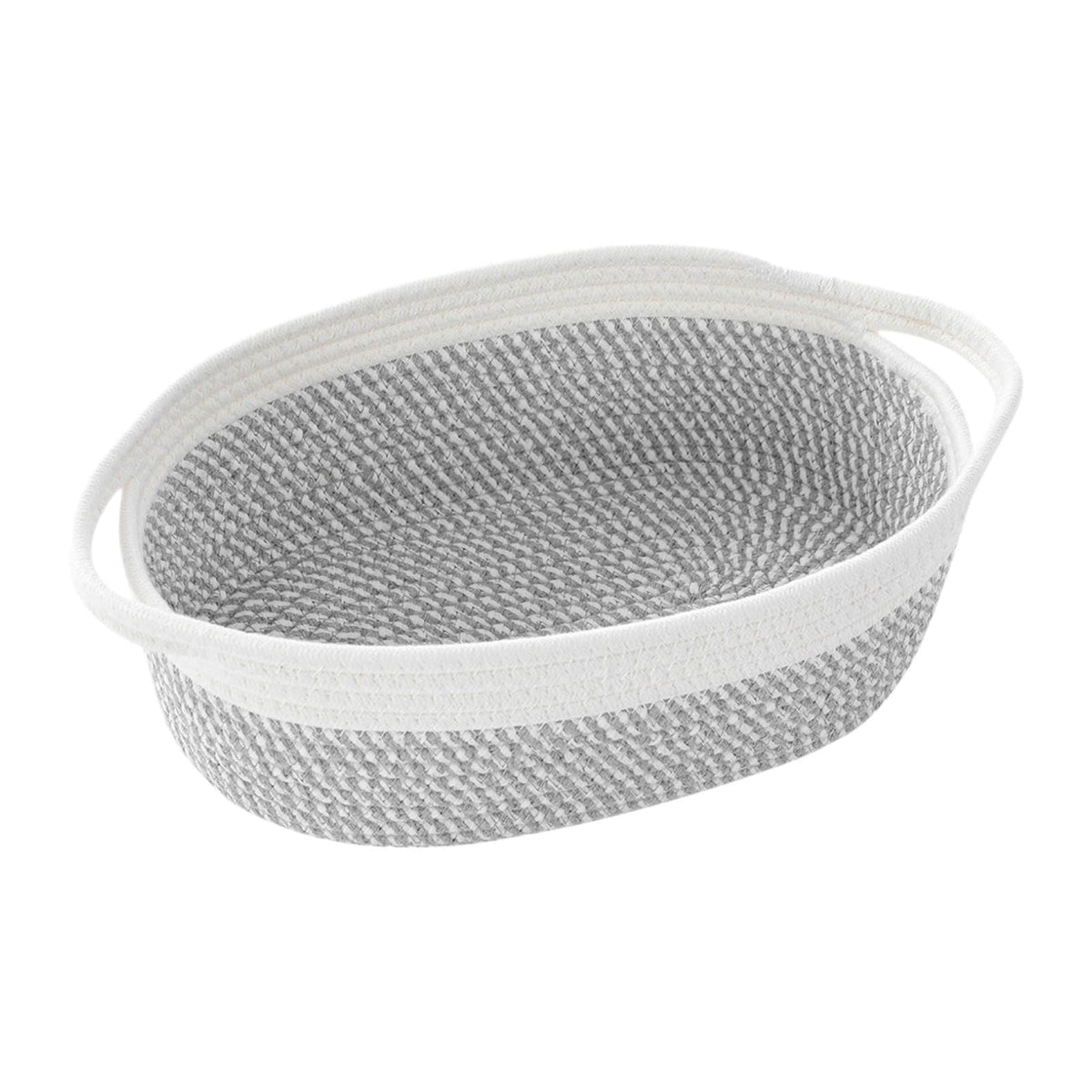MYADDICTION Cotton Rope Basket Sturdy Woven Basket with Handle for Nursery Towels Diaper White Gray White