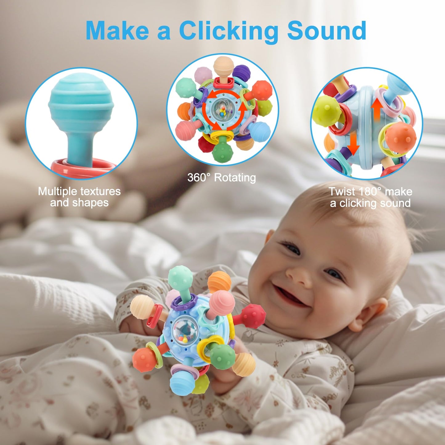 Baby Teething Toys, Baby Teethers Montessori Sensory Toys For 0-6 6-12 Months, Easter Basket Stuffers Gifts For 1 Year Old Boys