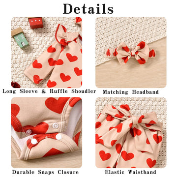 Aalizzwell 0-3 Months Newborn Infant Baby Girls Valentines Day Clothes Heart Long Sleeve Spring Outfit Red