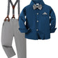 Disaur Baby Boy Clothes Suits, Toddler Dress Shirt With Bowtie + Suspender Pants Outfit Sets Gentleman Wedding 1-6 Years (Dark B