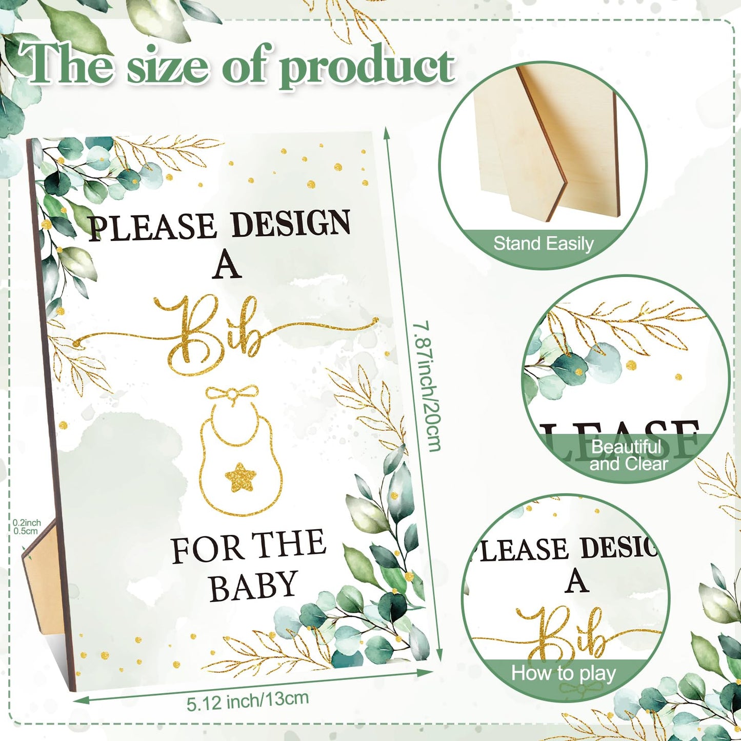 Panitay 100 Pcs Diy Baby Bibs Decorating Kit 50 White Bibs 25 Stencils 24 Fabric Markers 1 Baby Shower Game Sign(Leaf)