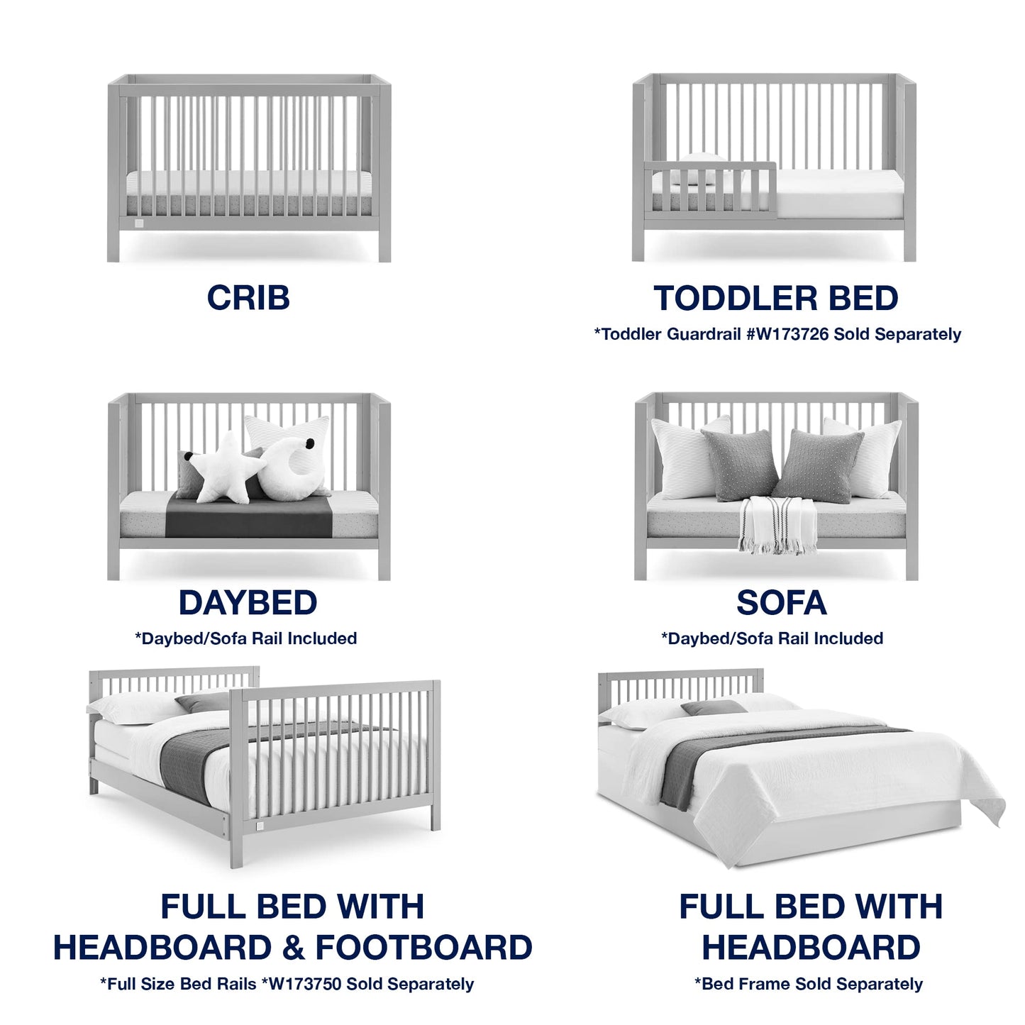 Gap Babygap Charlie 6-In-1 Convertible Crib - Greenguard Gold Certified, Grey