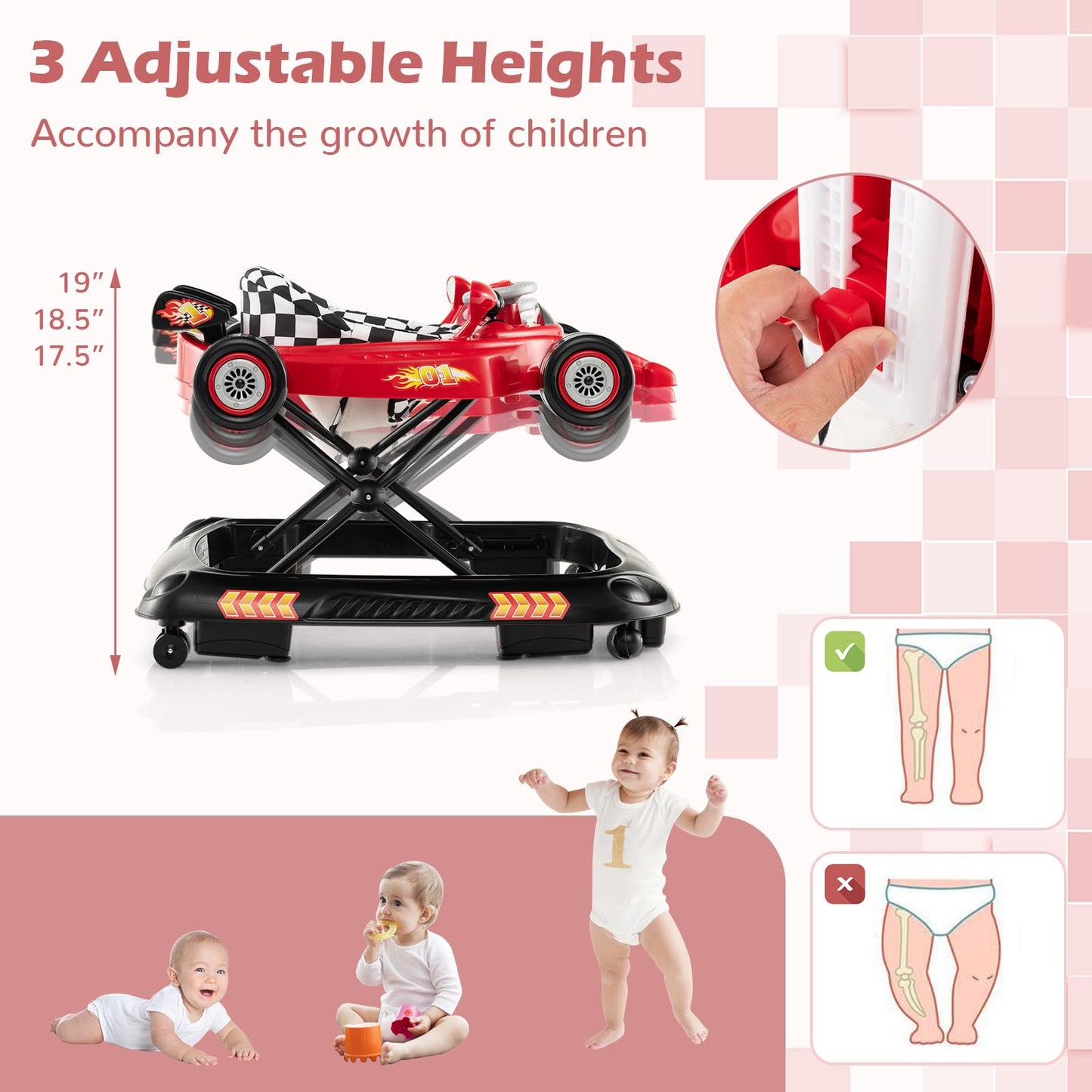 Baby Joy 4-In-1 Baby Walker, Foldable Activity Walker With Adjustable Height, Music & Lights, Anti-Rollover, Toddler Push Walker